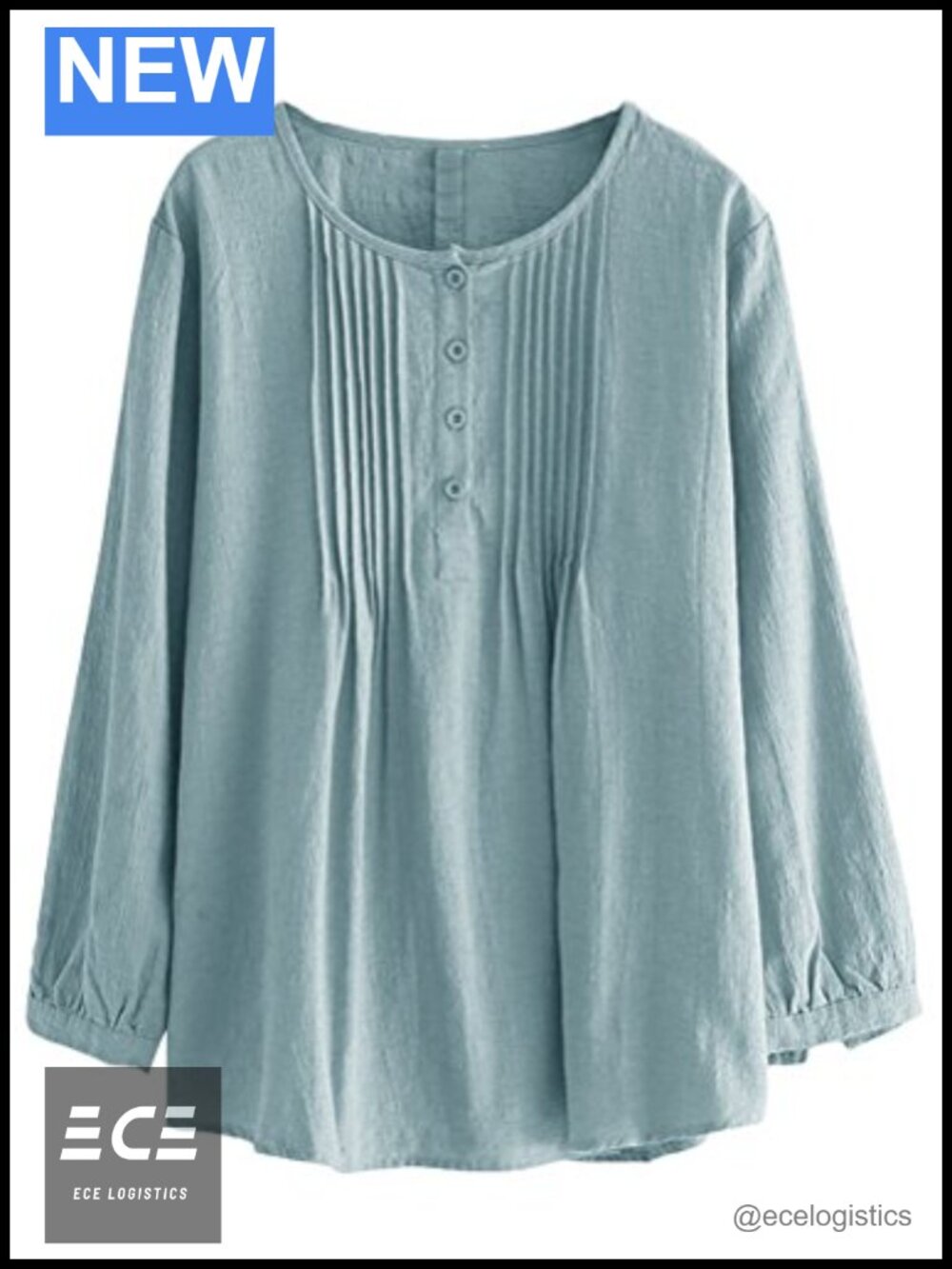 Cotton Linen Pleated Blouse Long Sleeve Button Front Shirt